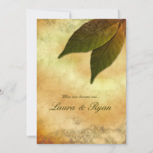 Autumn Wedding Invitation 2 Leaves Green Cream