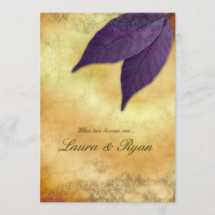 Autumn Wedding Invitation 2 Leaves Purple Cream