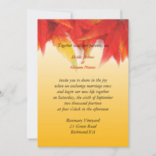 Autumn wedding invitation. Fall red maple leaves Invitation