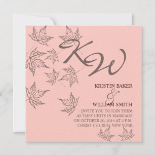 Autumn Wedding  Invitation Leaves Brown Soft Pink