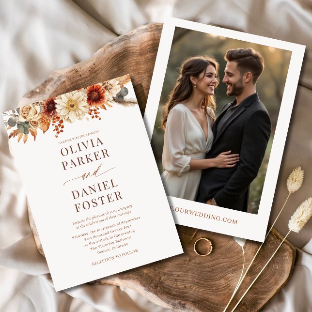 Autumn Wedding Photo Elegant Fall Floral Invitation (Creator Uploaded)