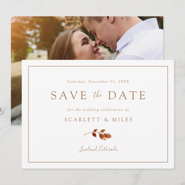 Autumn Wedding Photo Save The Date (Front/Back)