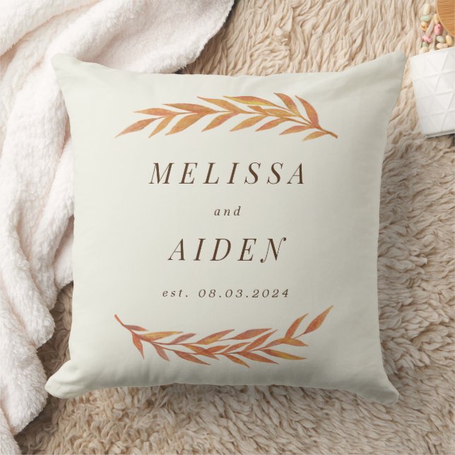 Autumn Wedding Pillow with Names and Date (Blanket)