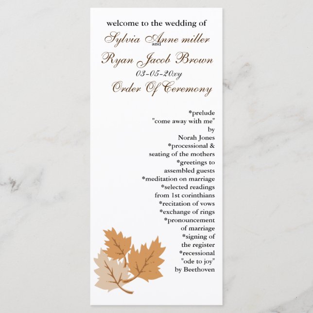 autumn Wedding program Programme (Front)