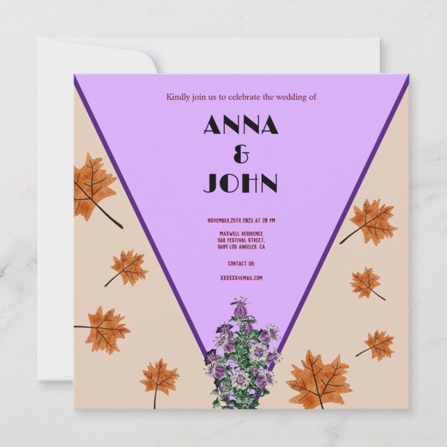 Autumn wedding purple Stylish Elegant modern Invitation (Front)