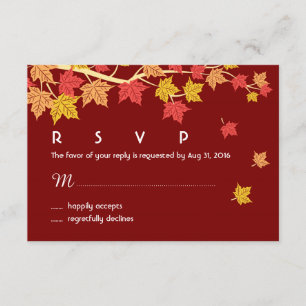 Autumn Wedding RSVP Card with Maple Leaves Falling