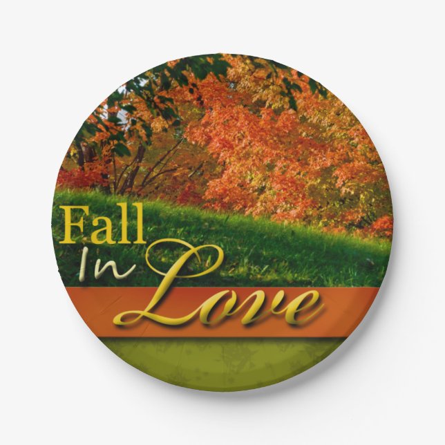 Autumn Wedding Scenic Fall In Love Foliage Photo Paper Plate (Front)
