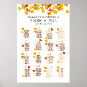 Autumn Wedding Seating Chart 15 Tables Poster