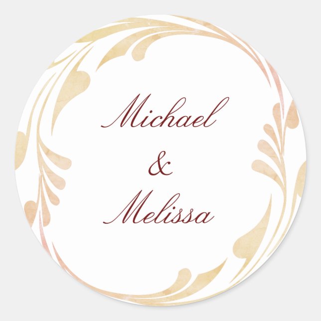 Autumn Wedding Swirl Classic Round Sticker (Front)