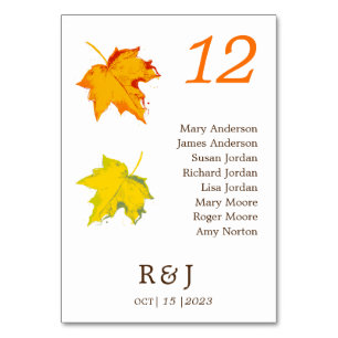 Autumn Wedding Table Seating Chart Table Number
