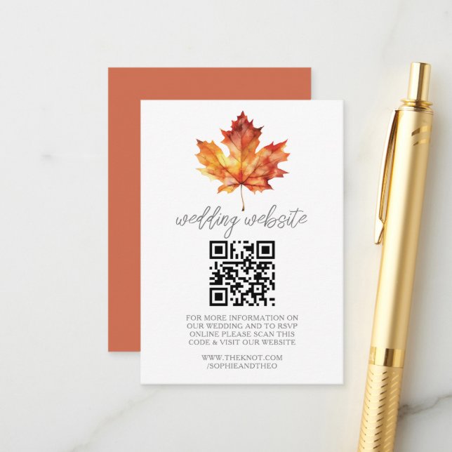 Autumn Wedding Website Information Watercolor Leaf Enclosure Card (Front/Back In Situ)