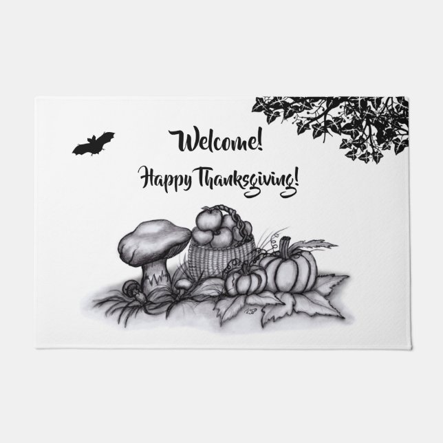 Autumn , Welcome! Happy Thanksgiving! Doormat (Front)