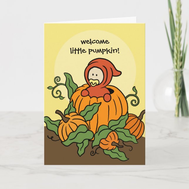 Autumn Welcome Little Pumpkin New Baby Card (Front)