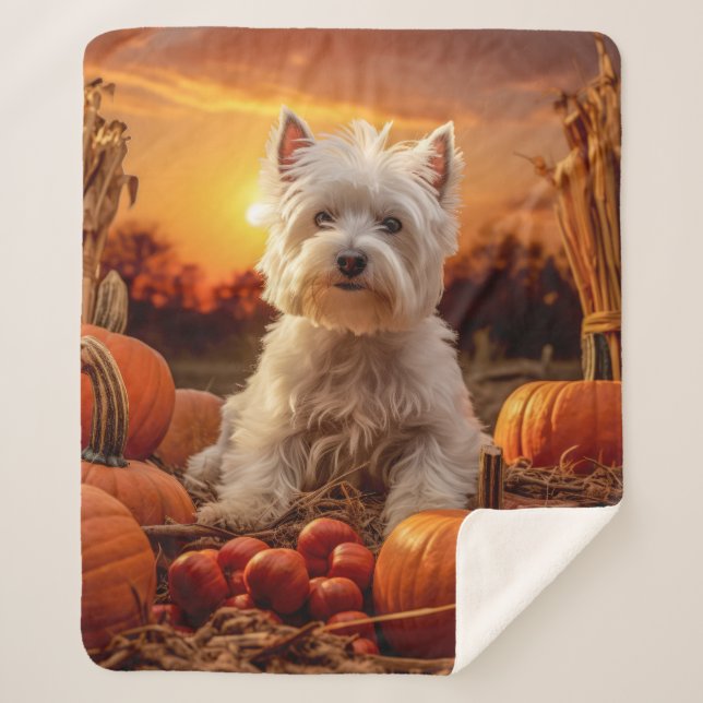 Autumn Westie Sherpa Blanket (Front)