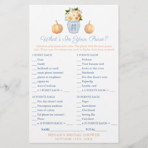 Autumn What's In Your Purse Bridal Shower Game