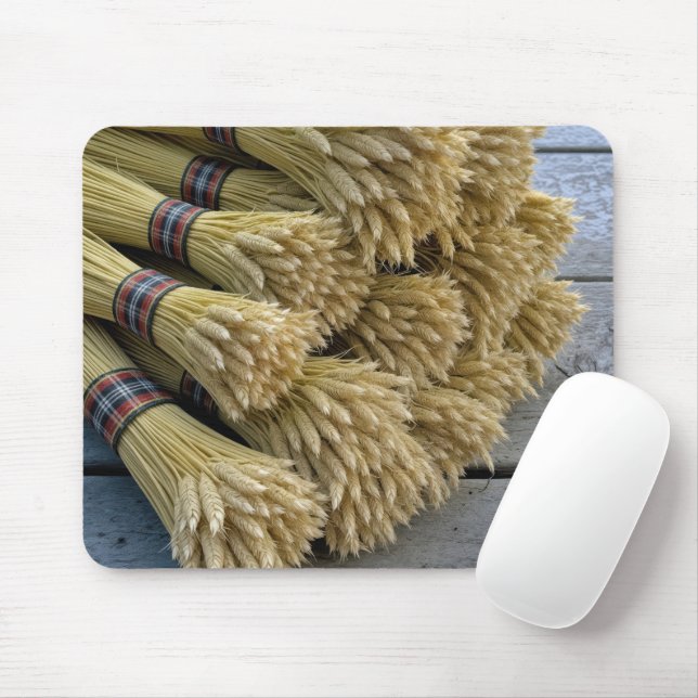 Autumn Wheat Bundled With Plaid Ribbons Mouse Mat (With Mouse)