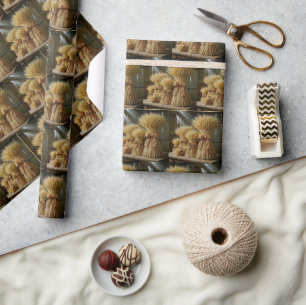Autumn Wheat Bundles Tied With Plaid Ribbon Wrapping Paper