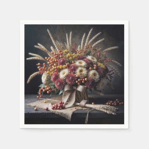 Autumn Wheat Stalks and Mum Bouquet Napkin