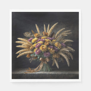 Autumn Wheat Stalks and Mum Bouquet Napkin