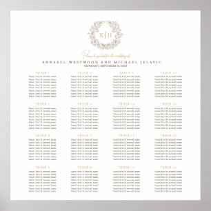 Autumn Wheat Wreath Wedding Seating Plan 16 Table Poster
