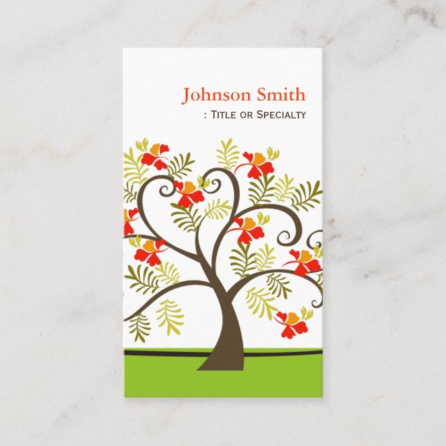 Autumn Whimsical Swirl Tree - Unique and Stylish Business Card (Front)