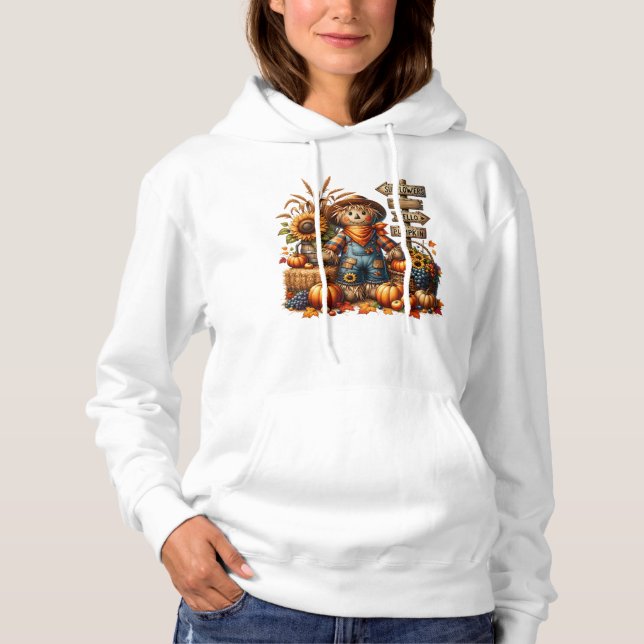 Autumn Whimsy: A Scarecrow’s Seasonal Welcome Hoodie (Front)