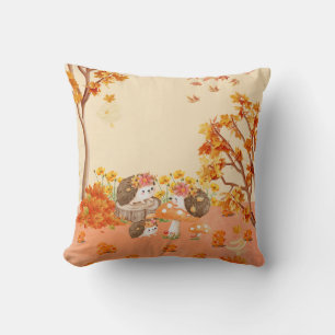 Autumn Whimsy: Hedgehogs in a Cosy Forest Cushion