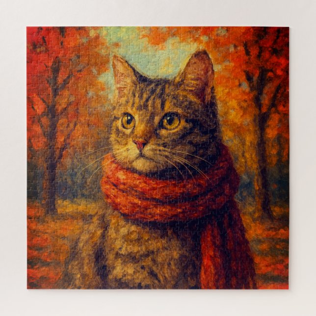 Autumn Whiskers A Cosy Cat in the Fall Breeze Jigsaw Puzzle (Vertical)