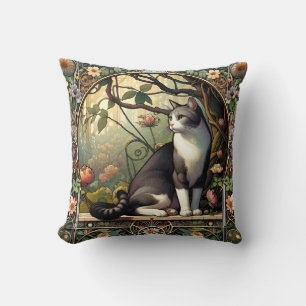 Autumn Whisper Art Nouveau Cat Pillow