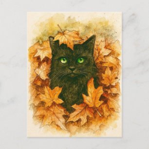 Autumn Whisper Black Cat Postcard