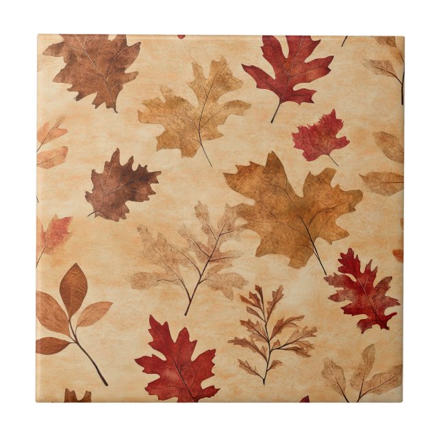 Autumn Whisper - Fall Leaves in Warm Earth Tones 3 Tile (Front)