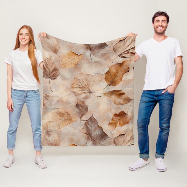Autumn Whisper - Fall Leaves in Warm Earth Tones 5 Fleece Blanket (In Situ)
