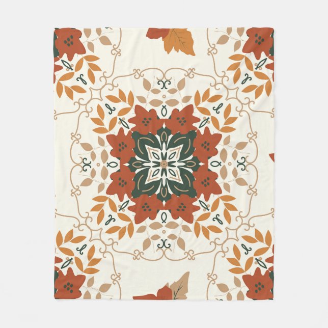 Autumn Whispers: Floral Geometric Blend Fleece Blanket (Front)