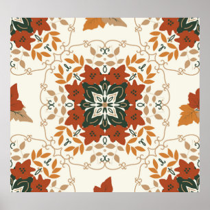 Autumn Whispers: Floral Geometric Blend Poster