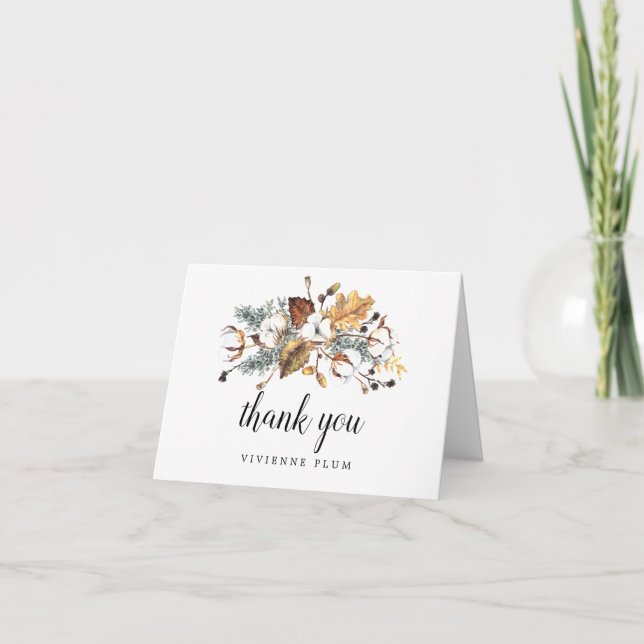 Autumn White Floral Bridal Shower Photo Thank You Card (Front)