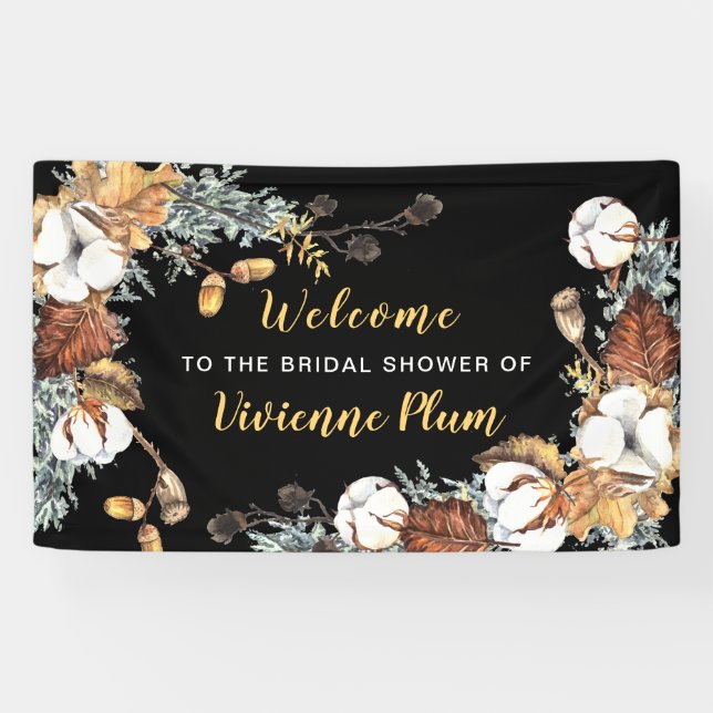 Autumn White Floral Bridal Shower Welcome Banner (Horizontal)