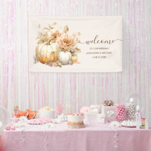 Autumn White Gold Glitter Pumpkin Wedding Banner