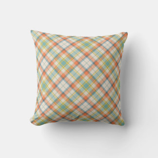 Autumn White, Orange & Blue Plaid Cushion