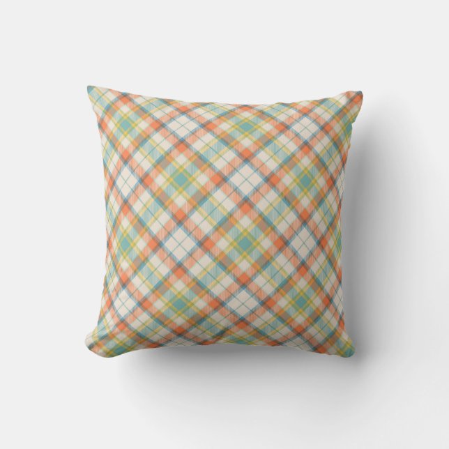 Autumn White, Orange & Blue Plaid Cushion (Front)