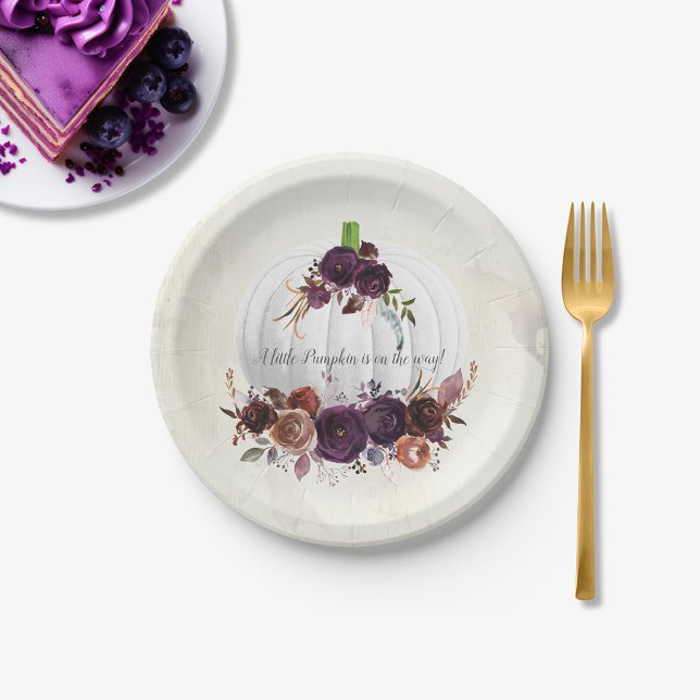Autumn White Pumpkin Couple Baby Shower Paper Plate (Creator Uploaded)