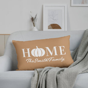 Autumn White Pumpkin Family Name Orange Lumbar Cushion