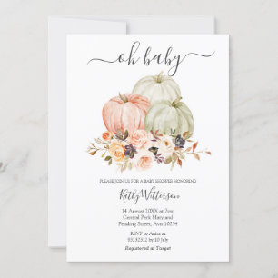 Autumn White Pumpkin Floral Baby Shower Invitation