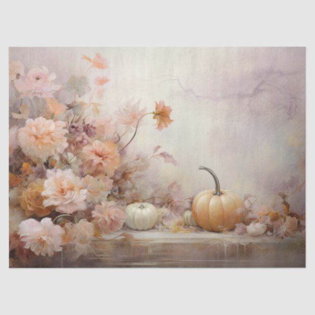 Autumn White Pumpkins Florals Decoupage Tissue Paper (Front)