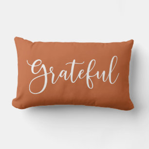 Autumn White Script Grateful Lumbar Cushion