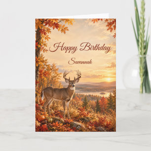 Autumn White-Tailed Deer Buck Woodland Birthday Card