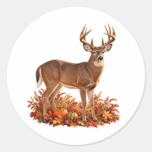 Autumn White-Tailed Deer Buck Woodland Classic Round Sticker