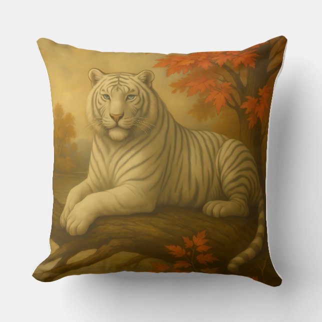 Autumn White Tiger – Fine Art Canvas Cushion (Front)