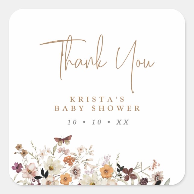 Autumn Wild flowers Baby In Bloom Baby Shower Square Sticker (Front)