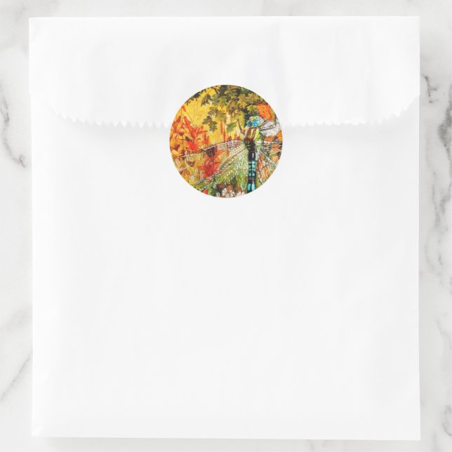 Autumn Wild Forest Dragon Fly Classic Round Sticker (Bag)