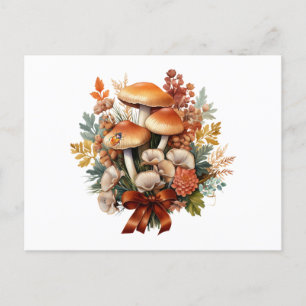 Autumn Wild Mushrooms and Leaves Forest Collage Holiday Postcard